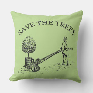 Save the Trees Vintage Illustration Outdoor Pillow