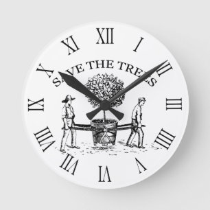 Save the Trees Vintage Illustration Wall Clock