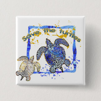 Save the turtles 15 cm square badge