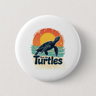 Save The Turtles Animal Rights Sea Turtle Retro St 6 Cm Round Badge
