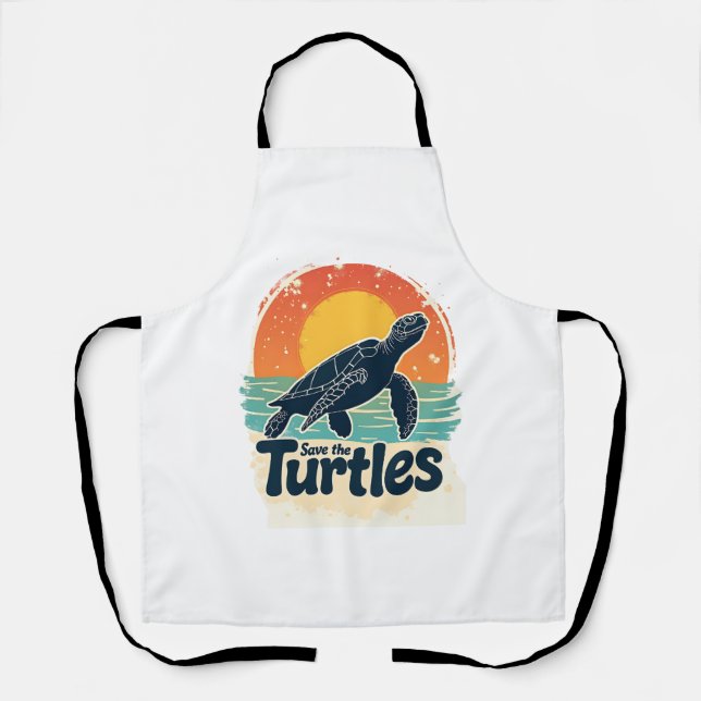 Save The Turtles Animal Rights Sea Turtle Retro St Apron (Front)