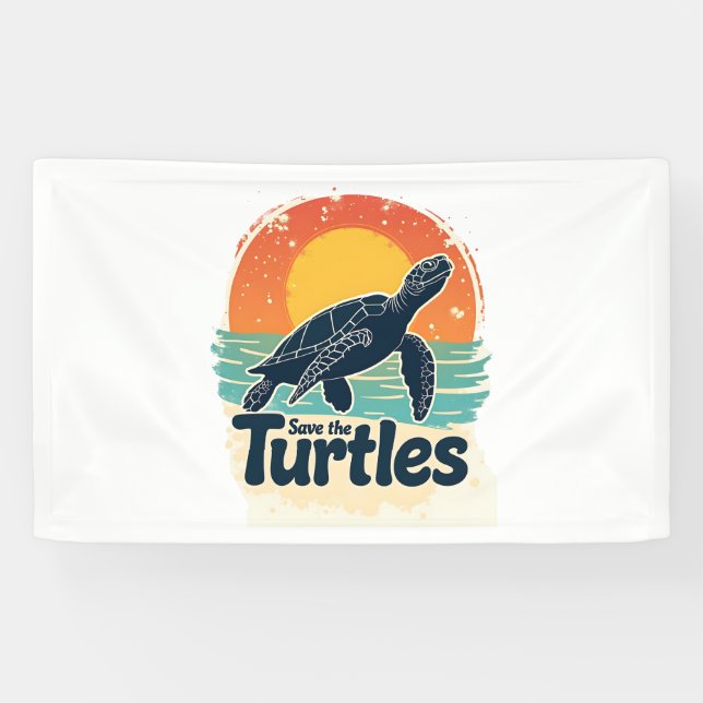 Save The Turtles Animal Rights Sea Turtle Retro St Banner (Horizontal)