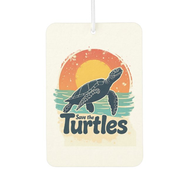 Save The Turtles Animal Rights Sea Turtle Retro St Car Air Freshener (Front)