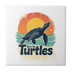 Save The Turtles Animal Rights Sea Turtle Retro St Ceramic Tile