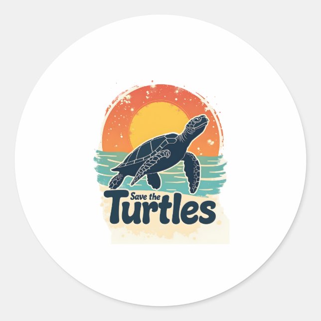Save The Turtles Animal Rights Sea Turtle Retro St Classic Round Sticker (Front)