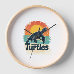 Save The Turtles Animal Rights Sea Turtle Retro St Clock