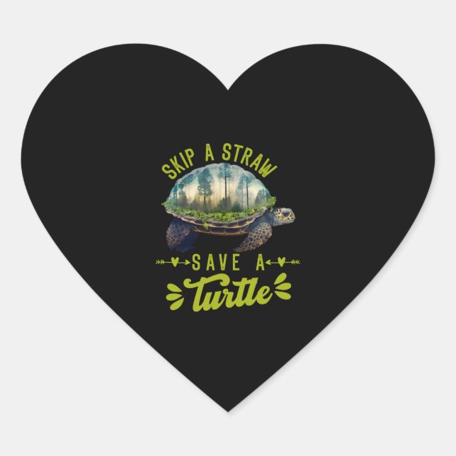 Save the Turtles Environmental Protection Ocean  Heart Sticker (Front)
