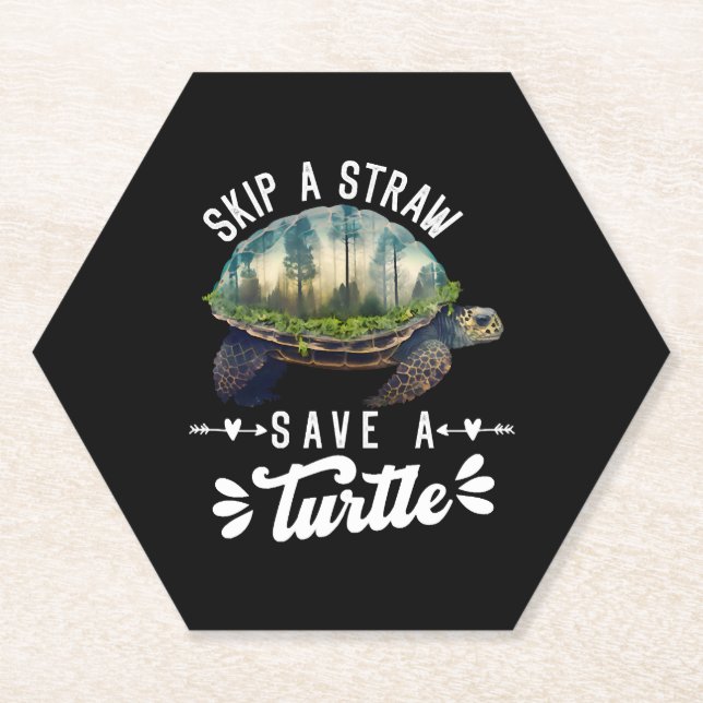 Save the Turtles Environmental Protection Ocean    Paper Coaster (Front)