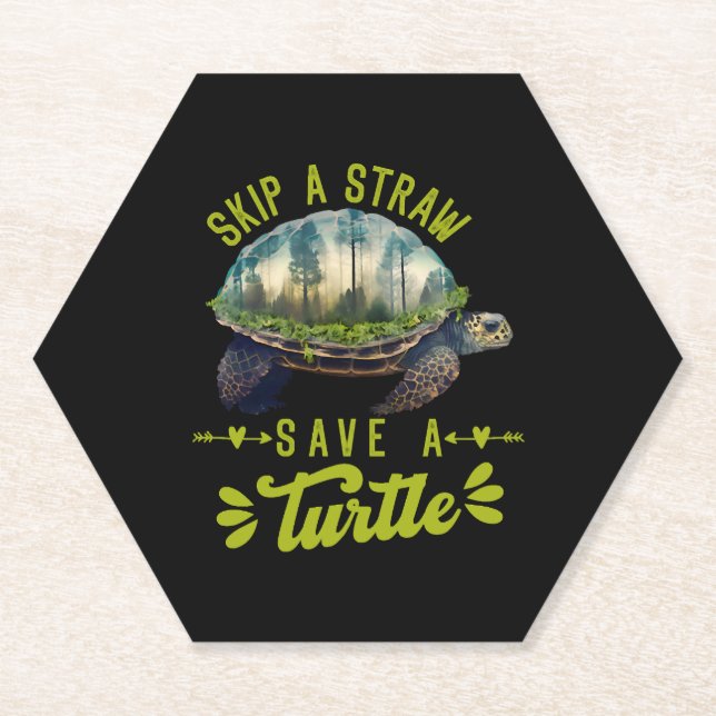 Save the Turtles Environmental Protection Ocean  Paper Coaster (Front)