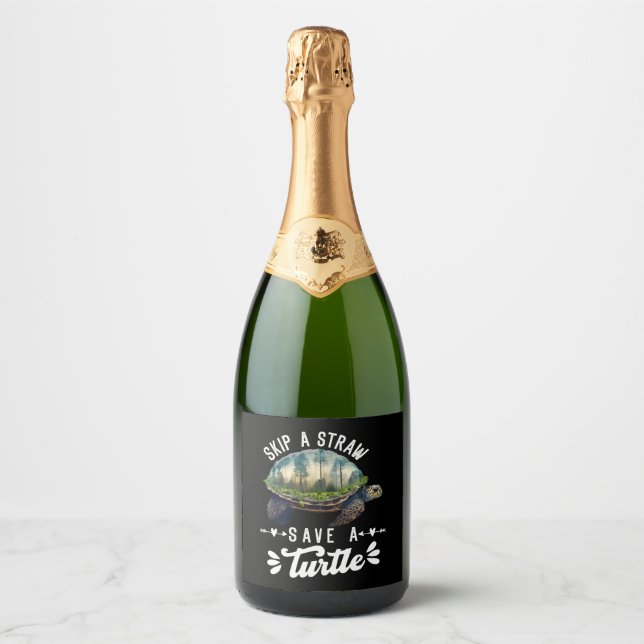 Save the Turtles Environmental Protection Ocean    Sparkling Wine Label (Front)