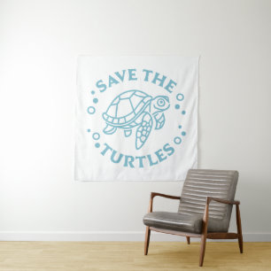 Save the turtles marine wildlife animals tapestry