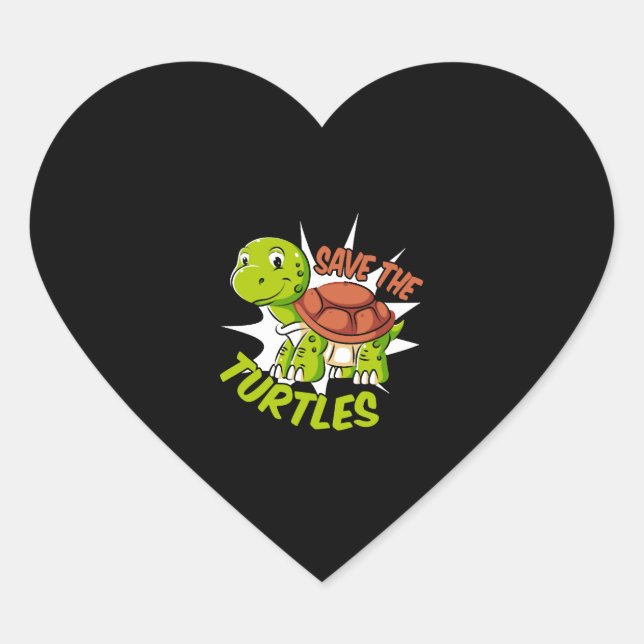 Save The Turtles Red-Eared Slider Tortoise Heart Sticker (Front)