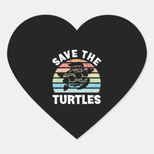 Save The Turtles Sea Turtle Retro Sunset Heart Sticker