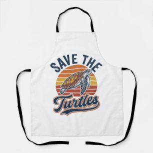 Save The Turtles Vintage Sea Turtle T-Shirt Design Apron