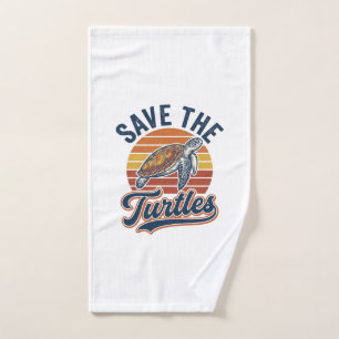 Save The Turtles Vintage Sea Turtle T-Shirt Design Hand Towel