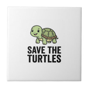 Save The Turtles Vintage Turtle Conservation Shirt Ceramic Tile