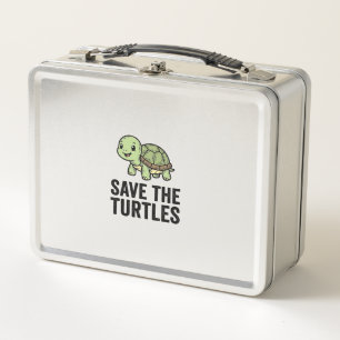 Save The Turtles Vintage Turtle Conservation Shirt Metal Lunch Box