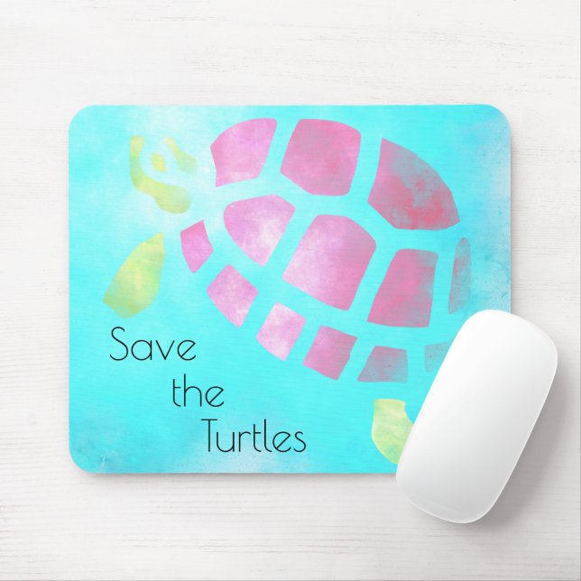Save the Turtles Watercolor Mouse Pad (With Mouse)