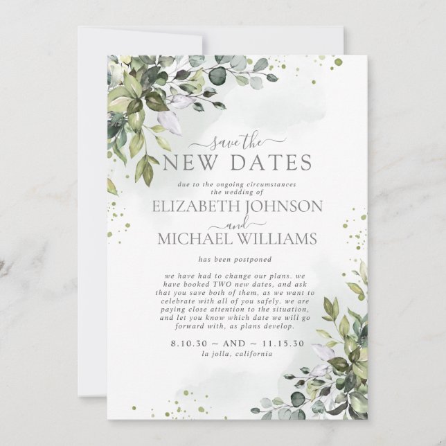 Save the TWO New Dates Wedding Postponement Date (Front)