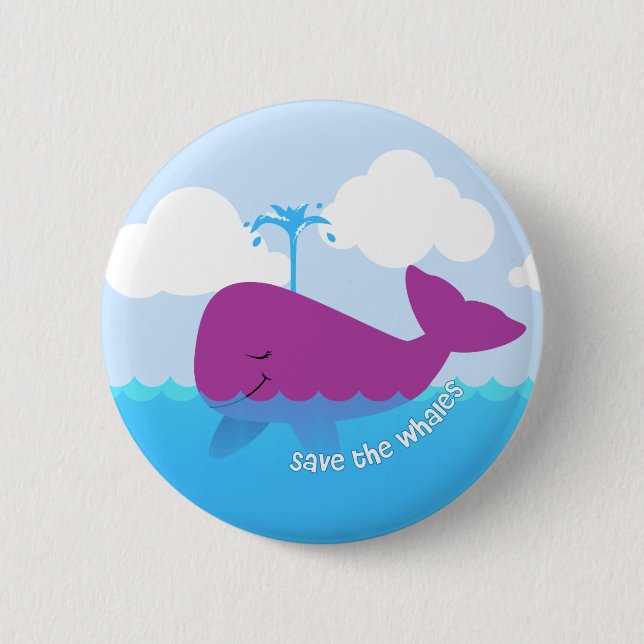 Save The Whales Cute Button (Front)