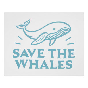 Save the whales cute retro aesthetic poster
