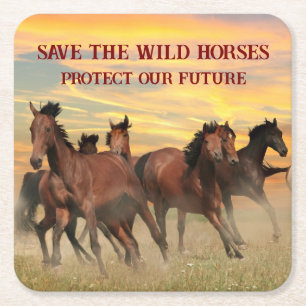 Save The Wild Horses Square Paper Coaster