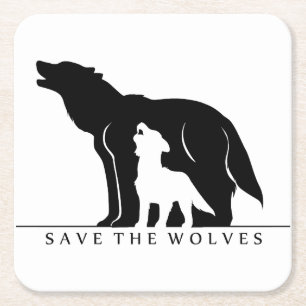 Save the Wolves (white ver.) Square Paper Coaster