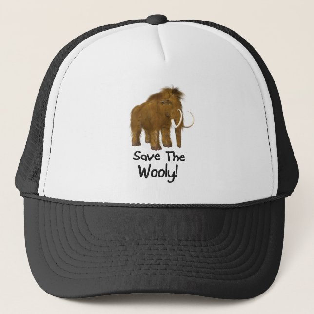 "Save The Wooly" Wooly Mammoth Trucker Hat (Front)