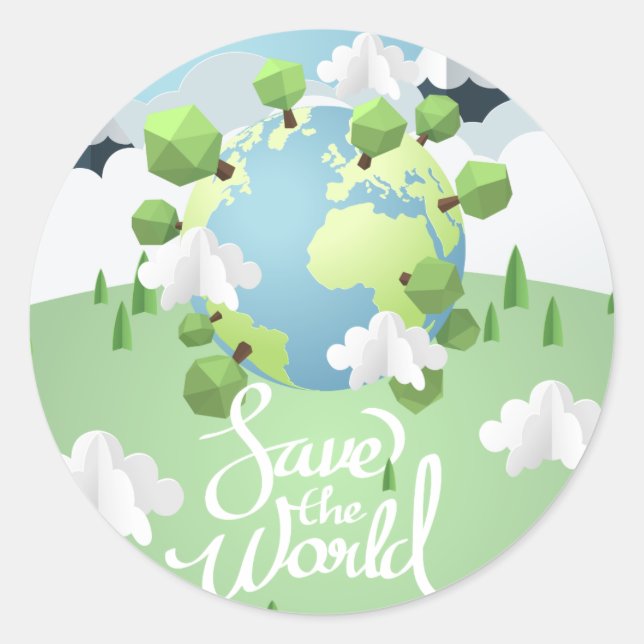 save the world classic round sticker (Front)