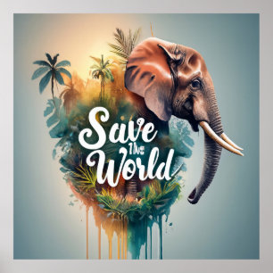 Save the world, endangered animal species poster
