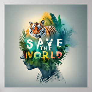 Save the world, endangered animal species poster