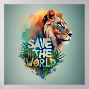 Save the world, endangered animal species poster