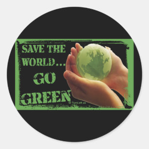 SAVE THE WORLD GO GREEN CLASSIC ROUND STICKER