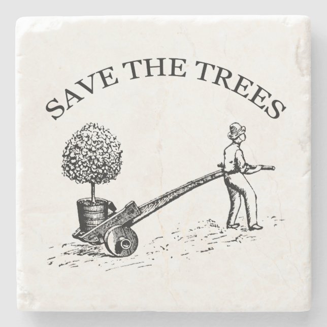 Save Trees Vintage Illustration Marble Coaster 2 (Front)