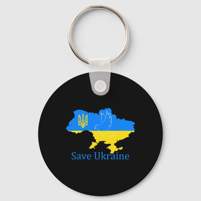 Save Ukraine Support Dove Peace Ukrainian Map Coat Key Ring (Front)