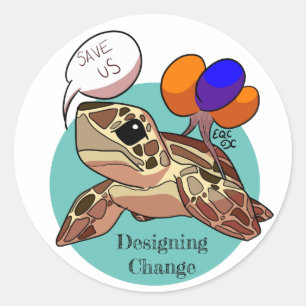 "Save Us" Sea Turtle Classic Round Sticker