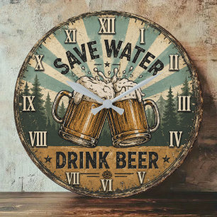 Save Water Drink Beer Funny Large Clock