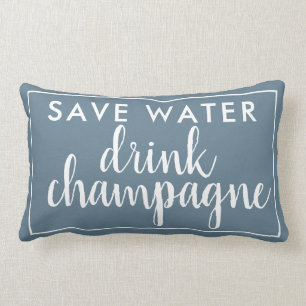 Save Water Drink Champagne Blue Lumbar Cushion