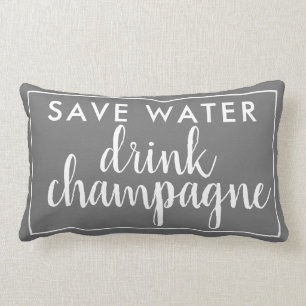Save Water Drink Champagne Grey Lumbar Cushion
