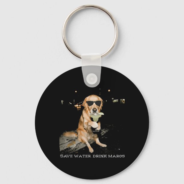 Save Water Drink Margs Golden Retriever Drinking Key Ring (Front)
