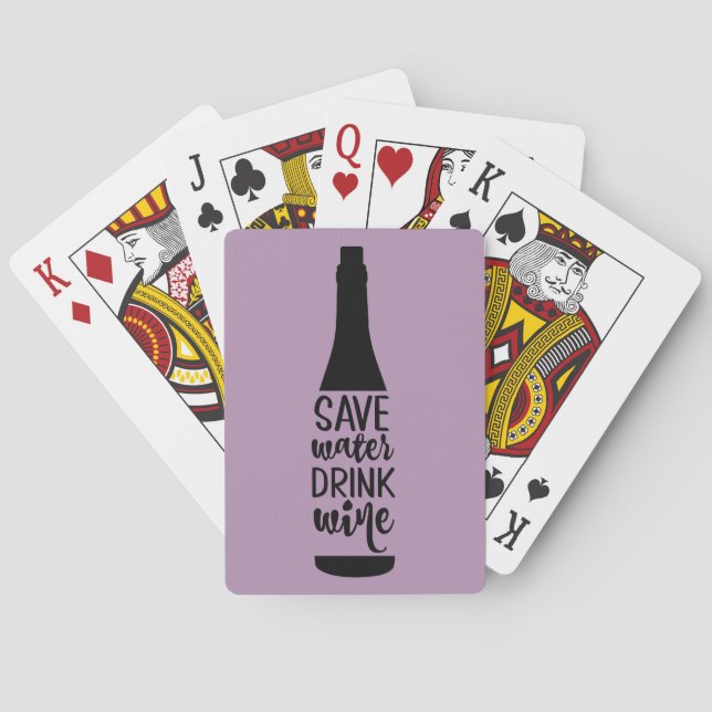 Save Water Drink Wine Black Bottle Silhouette Playing Cards (Back)