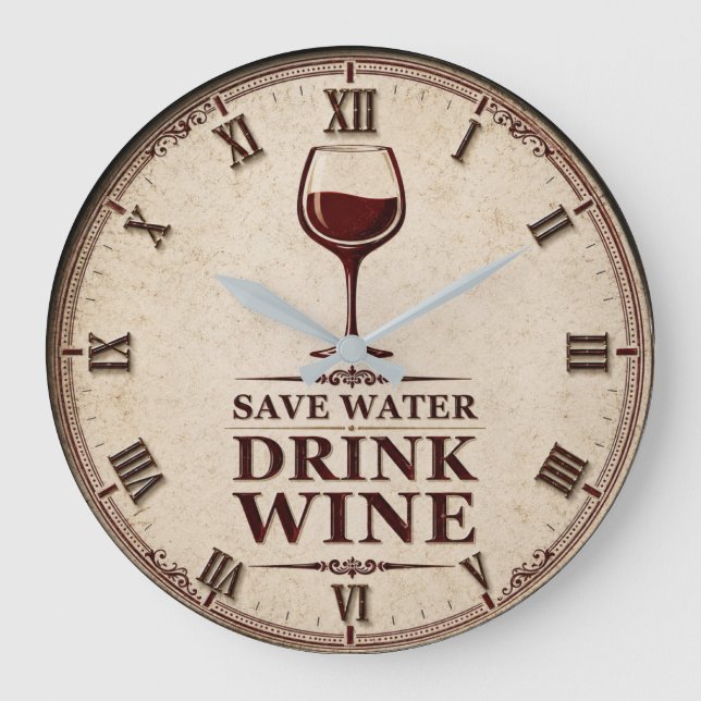 Save Water Drink Wine Large Clock (Front)