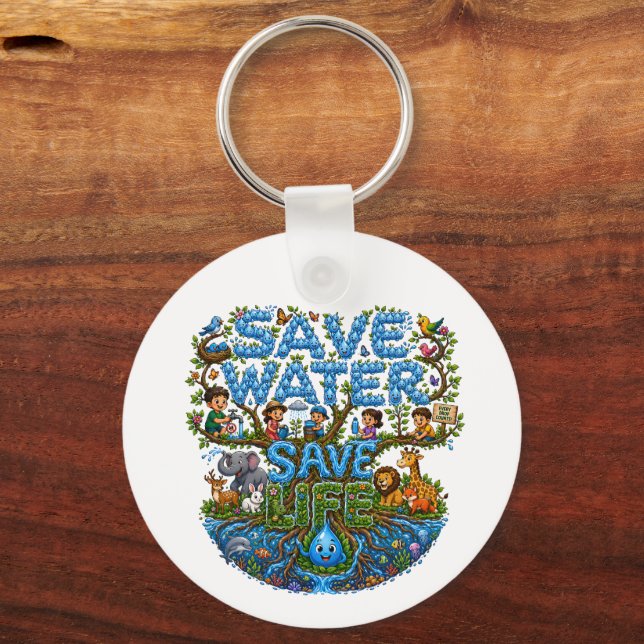 Save Water Save Life Environmental Conservation  Key Ring (Front)