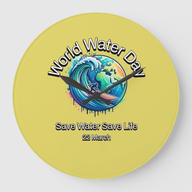Save Water, Save Life. World Water Day. Large Clock (Front)