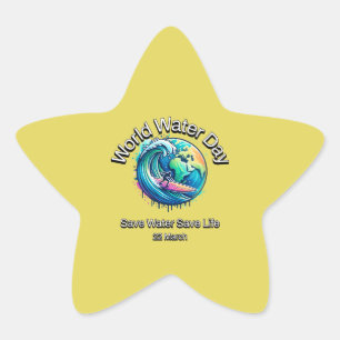 Save Water, Save Life. World Water Day. Star Sticker