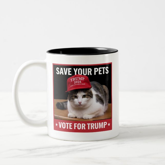 Save Your Pets Vote for Trump US Election Quote Two-Tone Coffee Mug (Left)