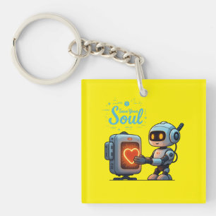 Save Your Soul Cute Robot Holding Heart – Futurist Key Ring