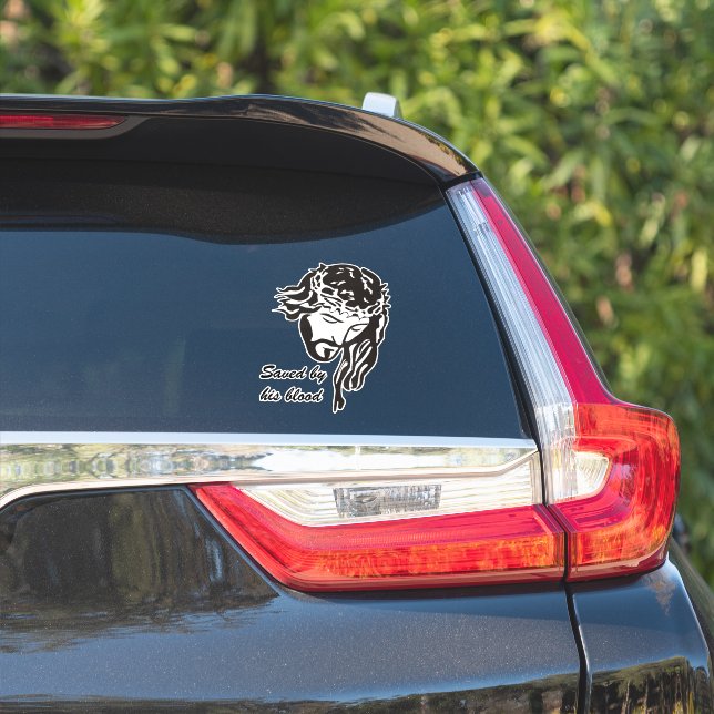Saved By Blood Jesus Crown of Thorns Sticker (Car Side)
