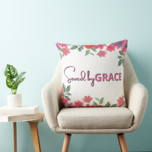 Saved By Grace "20x20" Floral Border Throw Pillow