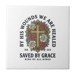 Saved By Grace Christian Cross Floral Shirt Ceramic Tile